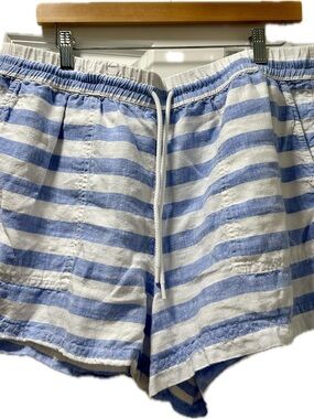 Lou & Grey (Loft) Light Blue and White Striped Drawstring Linen Shorts